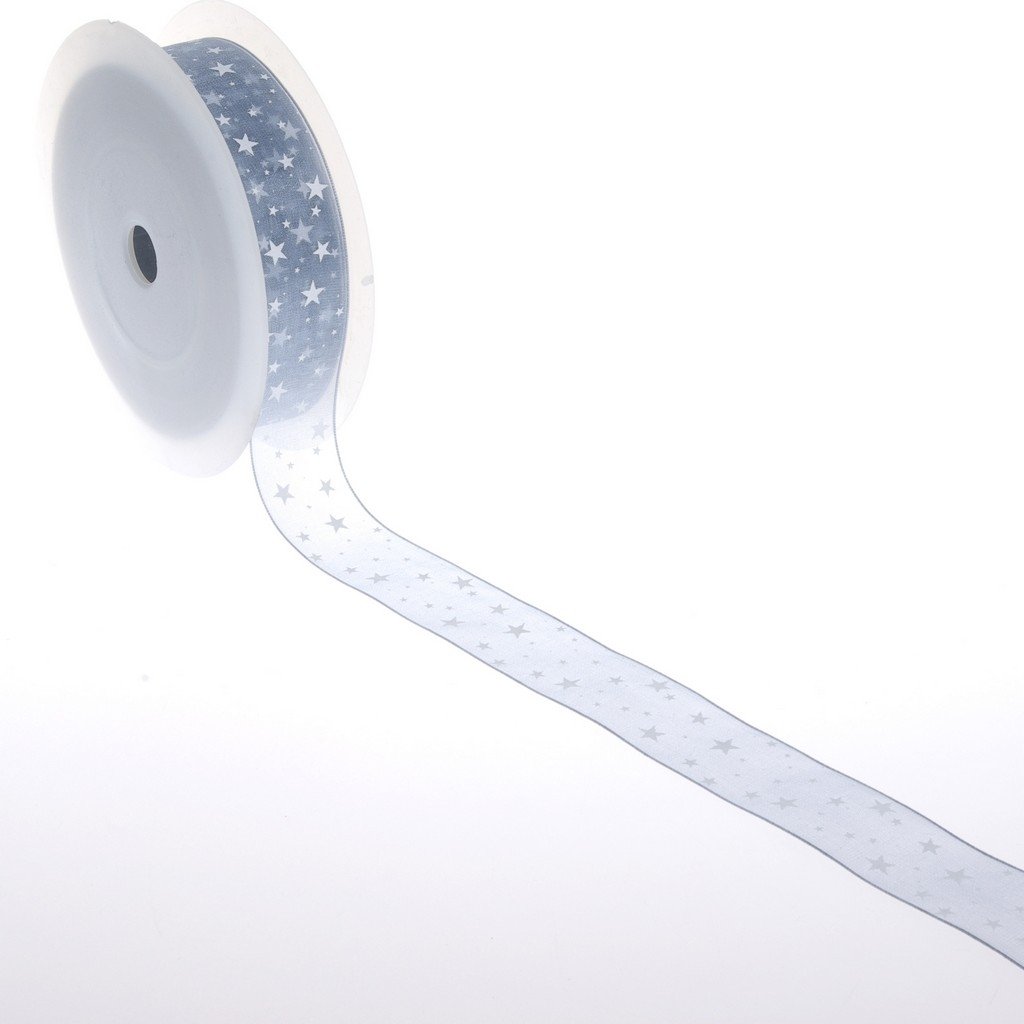 Cinta de organza con estrellas gris de 25 mm para crear lazos perfectos que mantienen su forma