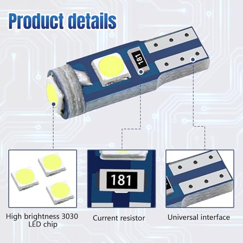 12 piezas de bombillas LED T5 para tablero de auto miniatura 3