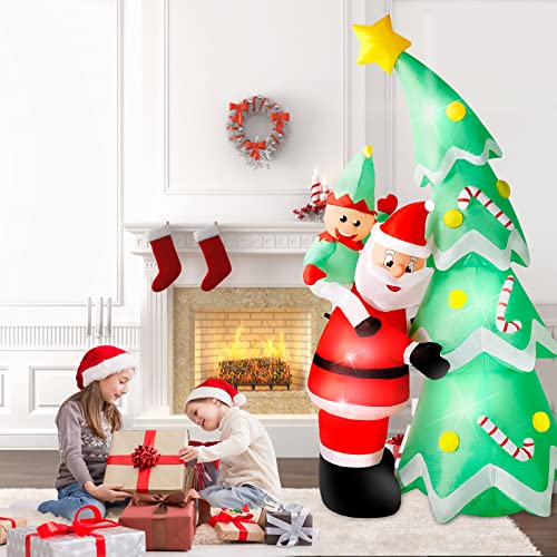 7Ft Christmas Inflatables Tree With Santa Claus, Christmas Inflatables Outdoor Decorations, Christmas Blow Up Yard Decorations With Led Light Up Built-In For Holiday, Party, Xmas, Yard, Garden #TOP2