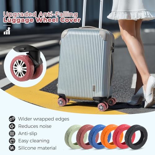 Image of 8Pcs Upgrade Luggage Wheel Covers,Essential Travel Accessories, Brown, Soft, Silent. Protect Luggage Wheels