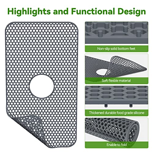 Silicone Sink Mat Toovem Kitchen Sink Mats 26''X14'' Sink Protectors For Kitchen Sink With Heat Resistant Flexible Stable For Bottom Of Farmhouse Stainless Steel Porcelain Sink Pad #TOP4