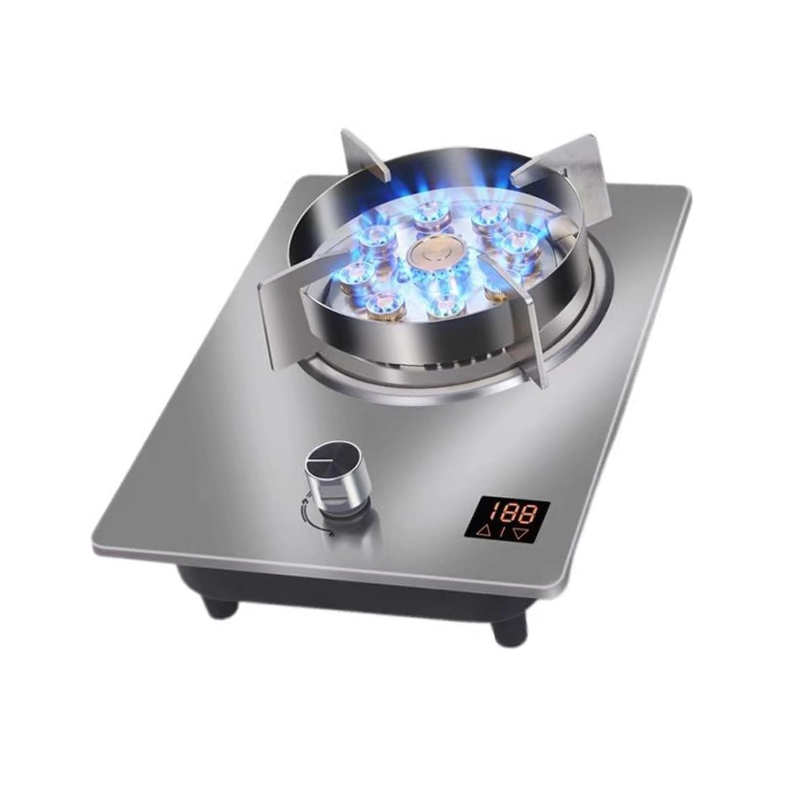 Estufa de gas de acero inoxidable de 7,2 KW, 1 quemador con protección contra llamas y temporizador, apta para GN/GLP