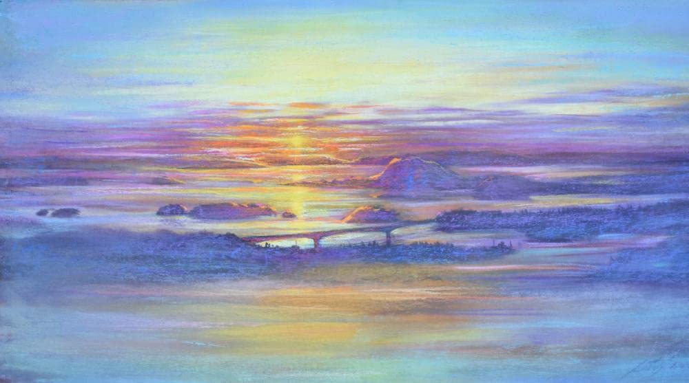 Amazon | 石井清 「松島の夕景」 熊本 絵画 風景画 天草 パステル画 額