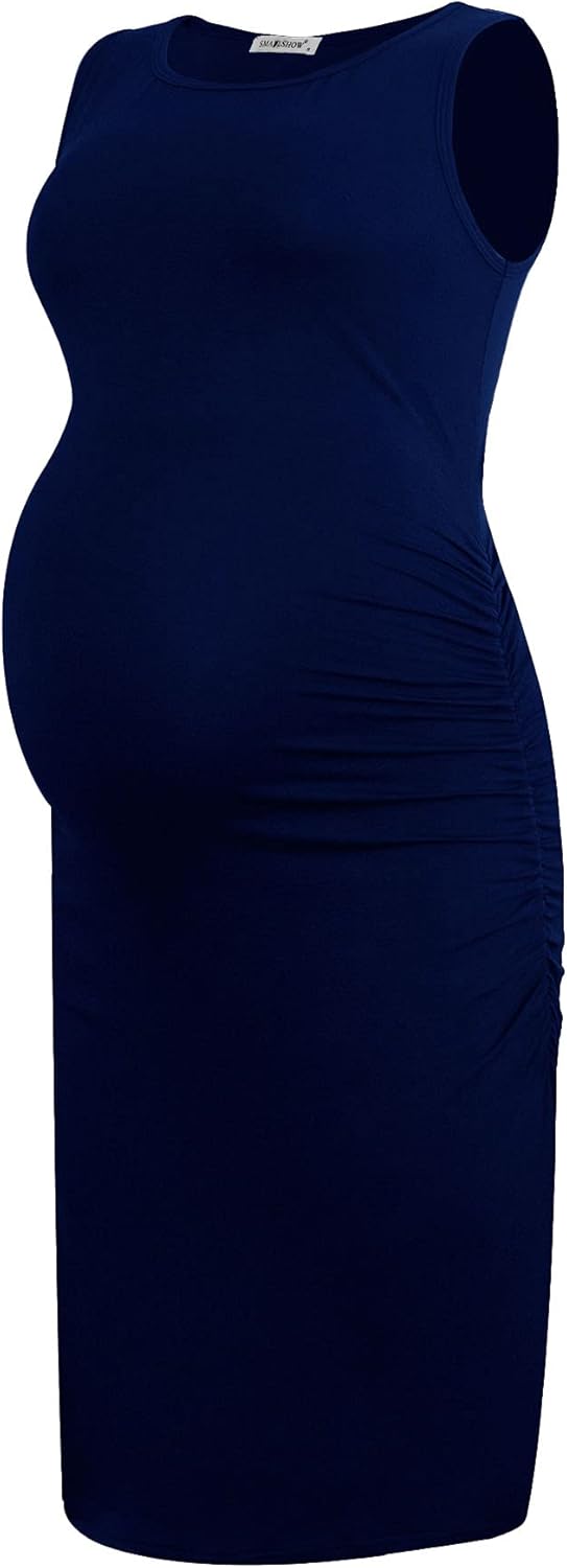 Smallshow Women's Sleeveless Maternity Dress Ruched Pregnancy Clothes - Image 2