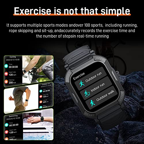 Smart Watches for Men, 1.91'' HD Fitness Activity Tracker Watch with Blood Pressure/Heart Rate Monitor/Blood Oxygen, IX68 Waterproof black Military Outdoors Sport Watch Compatible with iOS and Android - Image 5