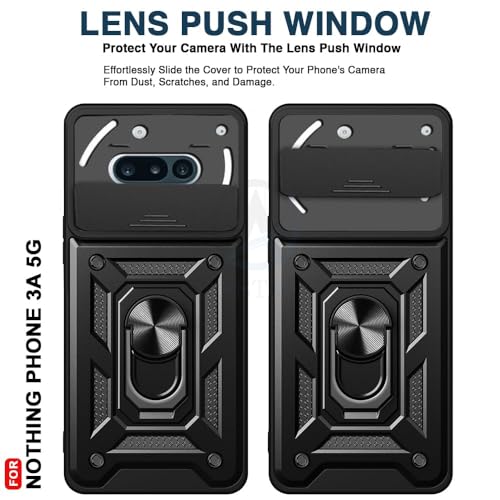 Image of Luxe Back Cover for Nothing Phone 3(a) 5G | D10 Tough Armor Case | Sliding Camera Shield | 360 Protection | Kickstand Ring Holder | Military-Grade Shockproof Bumper Case
