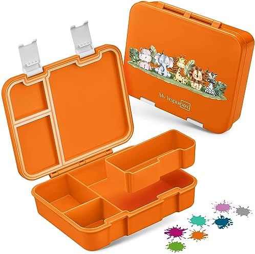 My Vesperbox Mini BIA - Bento Box dla dzieci  nowy model  kompaktowy i lekki  szczelny i wolny od BPA  pudełko na lunch  do przedszkola i szkoły (petrol  T-Rex)