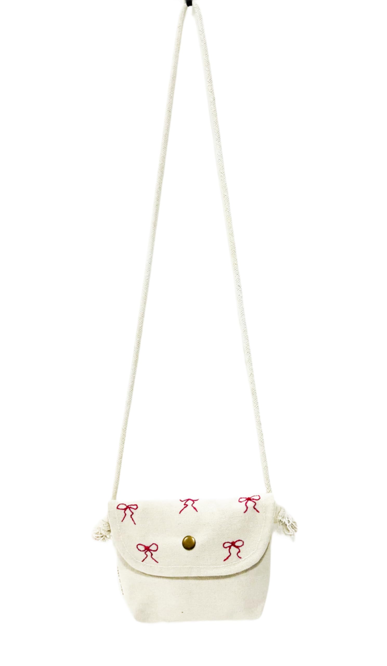 TRIO CANVA Hand Embroidered Bow Cotton Canvas Crossbody Sling Pouch Bag with Snap Closure, Cord Belt (B0D7HRZ46D) Amazon Price History, Amazon Price Tracker