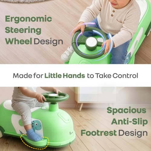Image of R for Rabbit Iya Iya Poppy Swing Car for Kids, 3 in 1 Baby Push Ride-On & Pull Along Car | ABEC7 Bearing Smooth Wheels with Storage Seat | Ideal for 2+ Years Boys & Girls, Upto 50 Kgs (Green White)