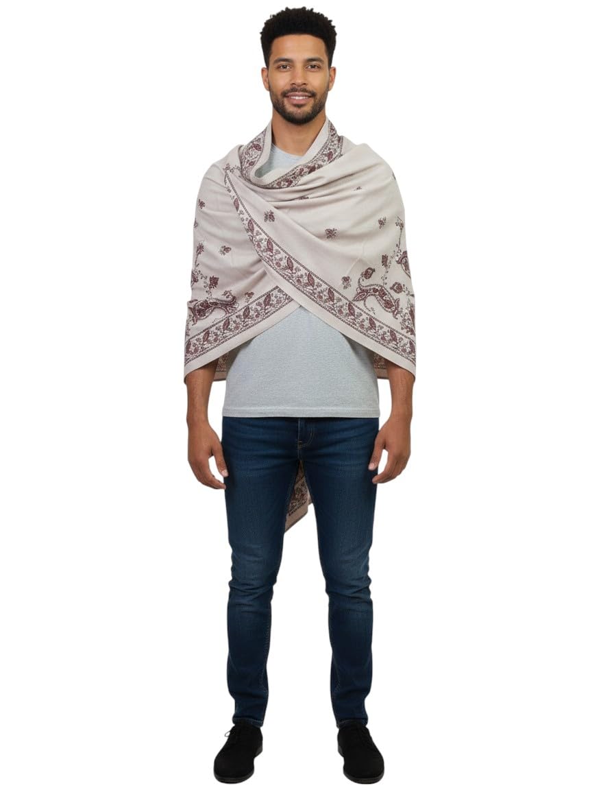 KAVIM Grey Wool Printed Men's Shawl KA-SWL-08-picture-24