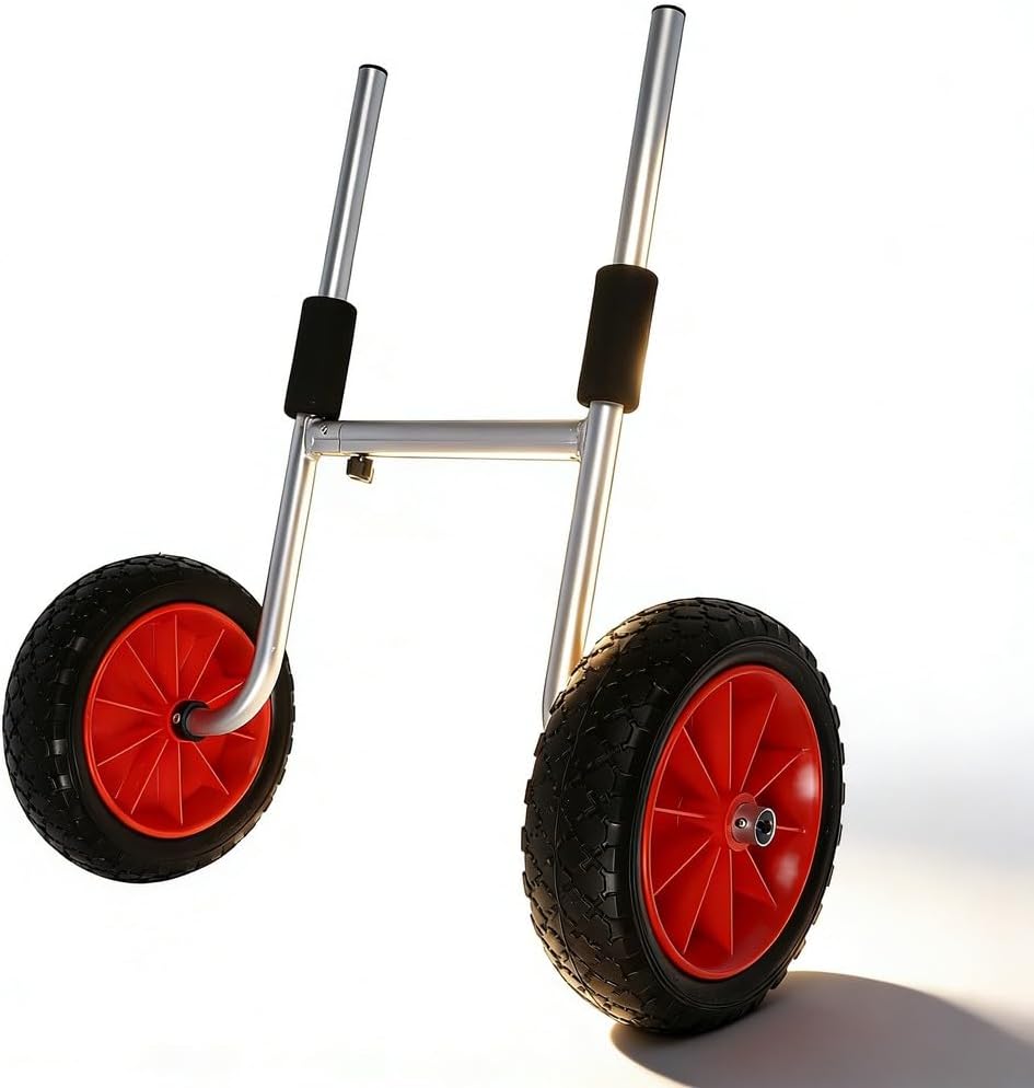 Canoe Carrier Dolly with 10in Tires, Adjustable Foldable Aluminum Kayak Transport Cart - Durable Powder Coated Frame, Easy Kayak Wheels Dolly for Small Boats