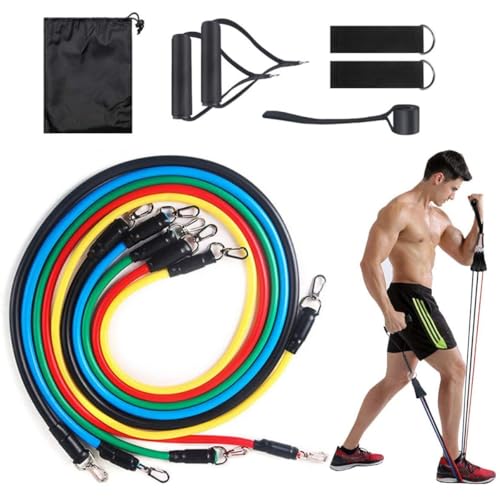 Kit Elástico Extensor 11 Itens Musculação Funcional em Casa faixas de exercícios, bolsa de transport