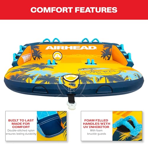 Image of Airhead Mable Towable Tube for Boating, 1-4 Rider Inflatable Boat Tube for Water Tubing, Heavy Duty Full Nylon Cover, EVA Foam Pads, Dual Tow Point, Patented Speed Safety Valve