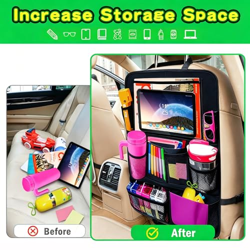 Image of Car Organizer Kick Mats Back Seat Protector, Car Back Seat Organizer with Tablet Holder Pocket for Kids, Travel Accessories with 10 Storage Pockets, 2 Pack
