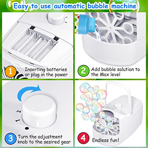 Bubble Machine, Automatic Bubble Blower Electronics Bubble Maker For Kids 10000+ Bubbles Per Minute With 2 Speeds, 8 Wands,Plug-In Or Batteries Bubbles Toy For Outdoor/Indoor Party Birthday (White) #TOP6