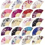 Aodaer 20 Pack Floral Folding Fans Chinese Style Handheld Fans Silk Bamboo Fans Decorative Fans for Wedding, Party Favors