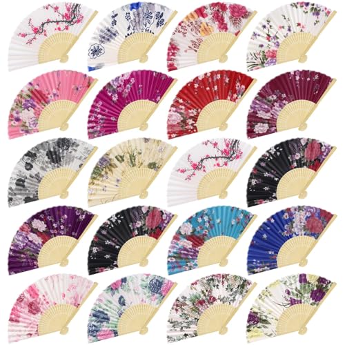 Aodaer 16-Pack Floral Silk Fabric Handheld Folding Fans