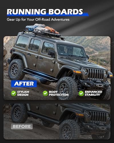 Image of Running Boards Compatible with 2007-2018 Jeep Wrangler JK JKU Unlimited 4 Door, 6.3 inch Side Steps with Paintable Step Plates, Heavy Duty Triple-Shield Anti-Corrosion Technology Nerf Bar, Single Stair
