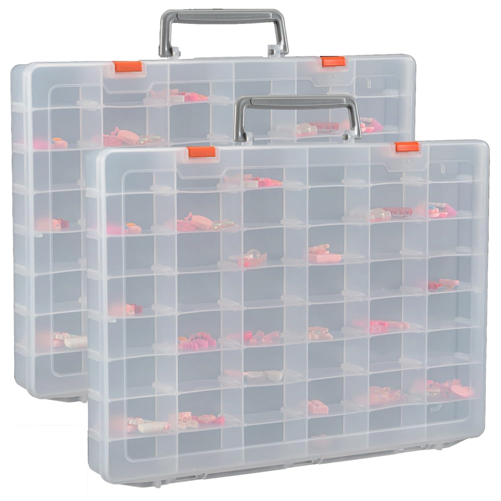 Pesfehhy 2 Pack Large 48 Grids Clear Plastic Organizer Boxes With Adjustable Dividers, Jewlery Storages Bead Organizers