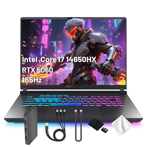 Image of ASUS ROG Strix G16 16'' WUXGA 165Hz Gaming Laptop, Intel Core i7-14650HX, NVIDIA GeForce RTX 5060, RGB Backlit Keyboard, 64GB DDR5 RAM, 3TB Storage(2TB SSD&1TB Docking Station), Win 11 Pro, Gray