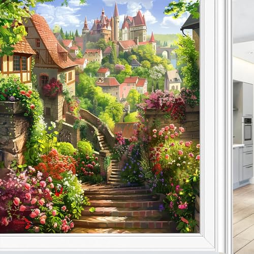 Película de privacidad para ventana con diseño floral moderno 17.7x23.6 in