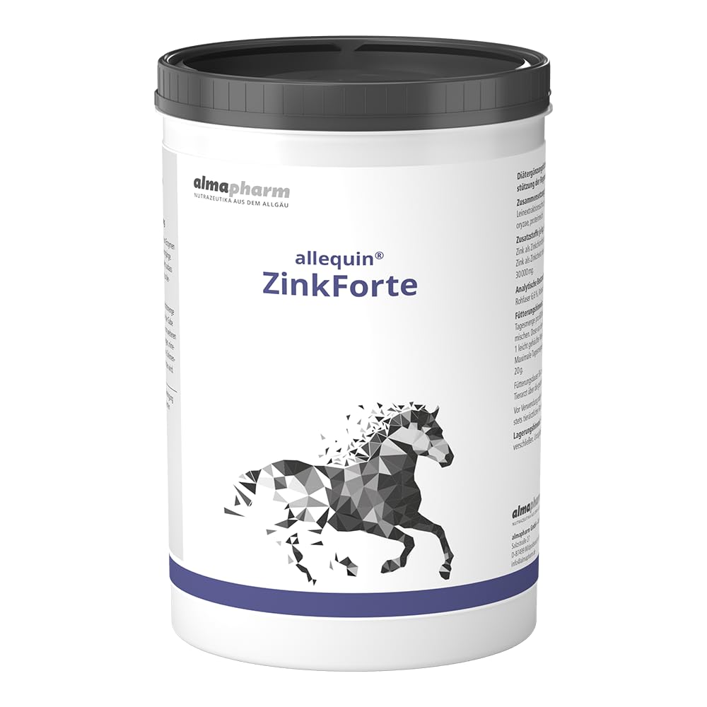 Almapharm allequin ZinkForte | 1 kg | Diät-Ergänzungsfuttermittel für Pferde | Zur Unterstützung der Regenerierung von Hufen und Haut | Hochkonzentrierte Zink-Kombination