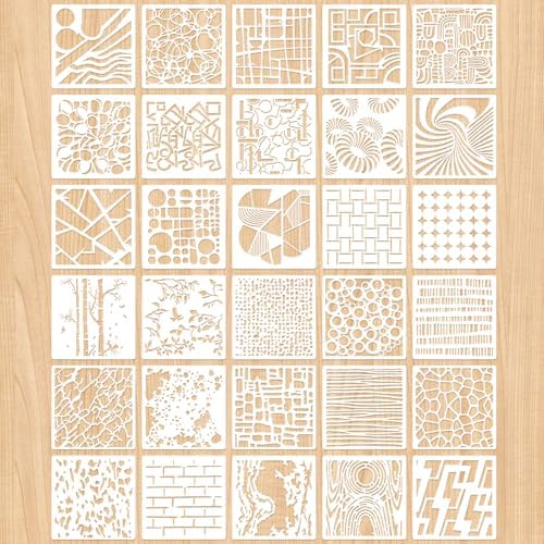 26 Pcs Stencils for Crafts Reusable Geometric Wave Swirl Bubble B...