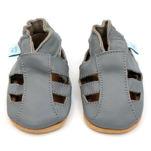 Dotty Fish Weiche Baby und Kleinkind Lederschuhe. Jungen und Mädchen. Sandalen grau. 18-24 Monate (23 EU)