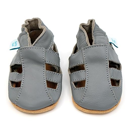 Dotty Fish Weiche Baby und Kleinkind Lederschuhe. Jungen und Mädchen. Sandalen grau. 18-24 Monate (23 EU)