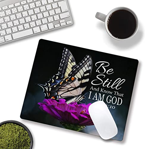 Hokafenle Mouse Pad, Butterfly Mouse Pad With Inspirational Quote Design, Square Waterproof Cloth Mouse Mat Non-Slip Rubber Base Computer Mousepads For Office Laptop, Psalm 46:10 #TOP3