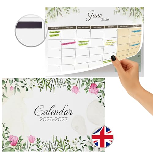 Finoly Calendrier Frigo en Anglais Janvier 2026 à Juin 2027 (18 Mois) A4 | Calendrier Magnetique Frigo 2026 (Nature)