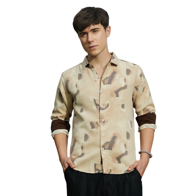 Image of CAHOOT Men's Shirt for Casual Wear | Spread Collar | Long Cuffed Sleeves | Button Closure | Shirt Crafted with Comfort Fit for Everyday Wear