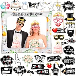 HOWAF 34 Stücke Hochzeit Fotobox Accessoires