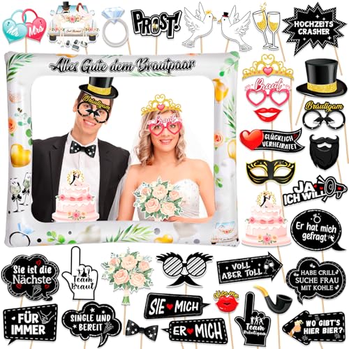 HOWAF 34 Stücke Deutsche Sprüche Fotobox Accessoires Hochzeit Foto Requisiten Hochzeit Fotobox...