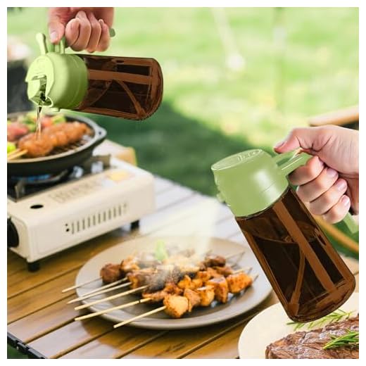 2 in 1 Oil Sprayer and Pour Glass Bottle, 16oz/470ml Cooking Oil Dispenser for Kitchen, BBQ, Salad, Frying, Non-Drip Spray Bottle for Oil, Soy Sauce, Vinegar