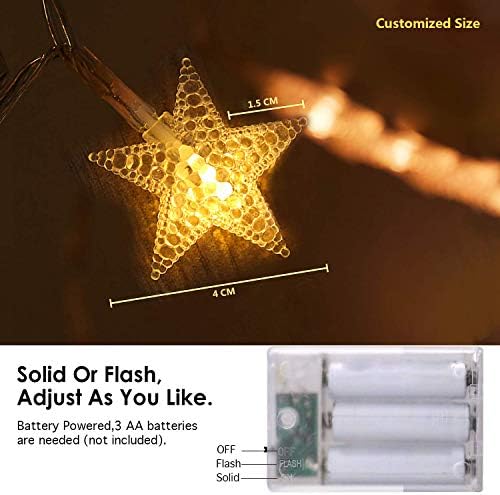 BIUYO Fairy Lights Battery Powered Stars String Lights 5M 50 LED Battery Operated Decorative Lighting for Christmas Wedding Birthday Indoor Outdoor Use(Warm White)