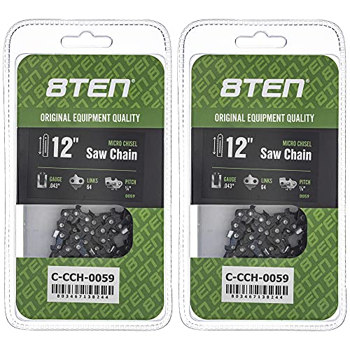 8TEN Micro Chisel Chainsaw Chain 12 Inch .043 1/4 64DL for Stihl 36700050064 HT 70 75 100 101 102 130 (2 Pack)