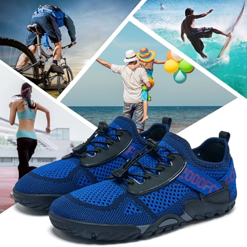 Image of SOBASO Water Shoes for Men Quick Dry Aqua Barefoot Hiking Shoes for Pool Beach Lake Diving Surf Fishing Navy Black