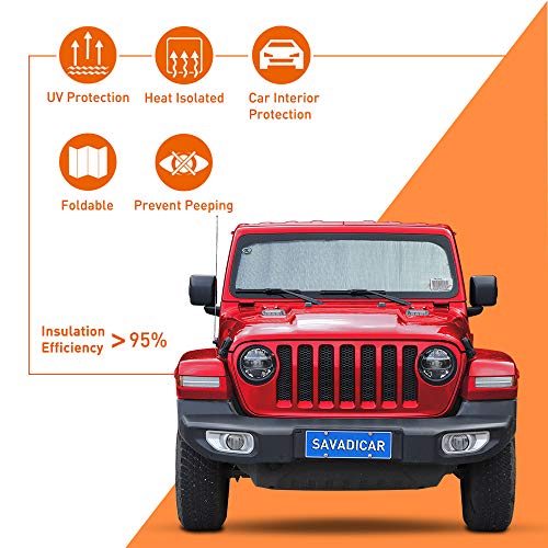 Savadicar Windshield Sun Shade For 2018-2023 Jeep Wrangler Jl Jlu & Gladiator Jt, Sunshades Heat Shield, Aluminum Foil Triple Laminate Structure, Silver #TOP6