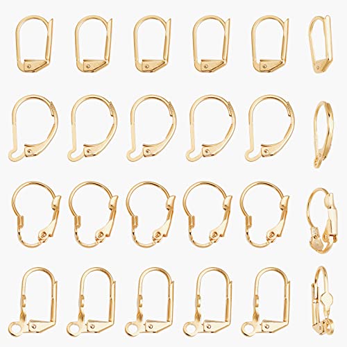 SUNNYCLUE 1 Box 24Pcs 4 Styles 24K Gold Plated Leverback French Earring Hooks Leverback Earwires Earring Findings for Jewellery Making Women DIY Earrings Crafts Crochet Stitch Markers Supplies