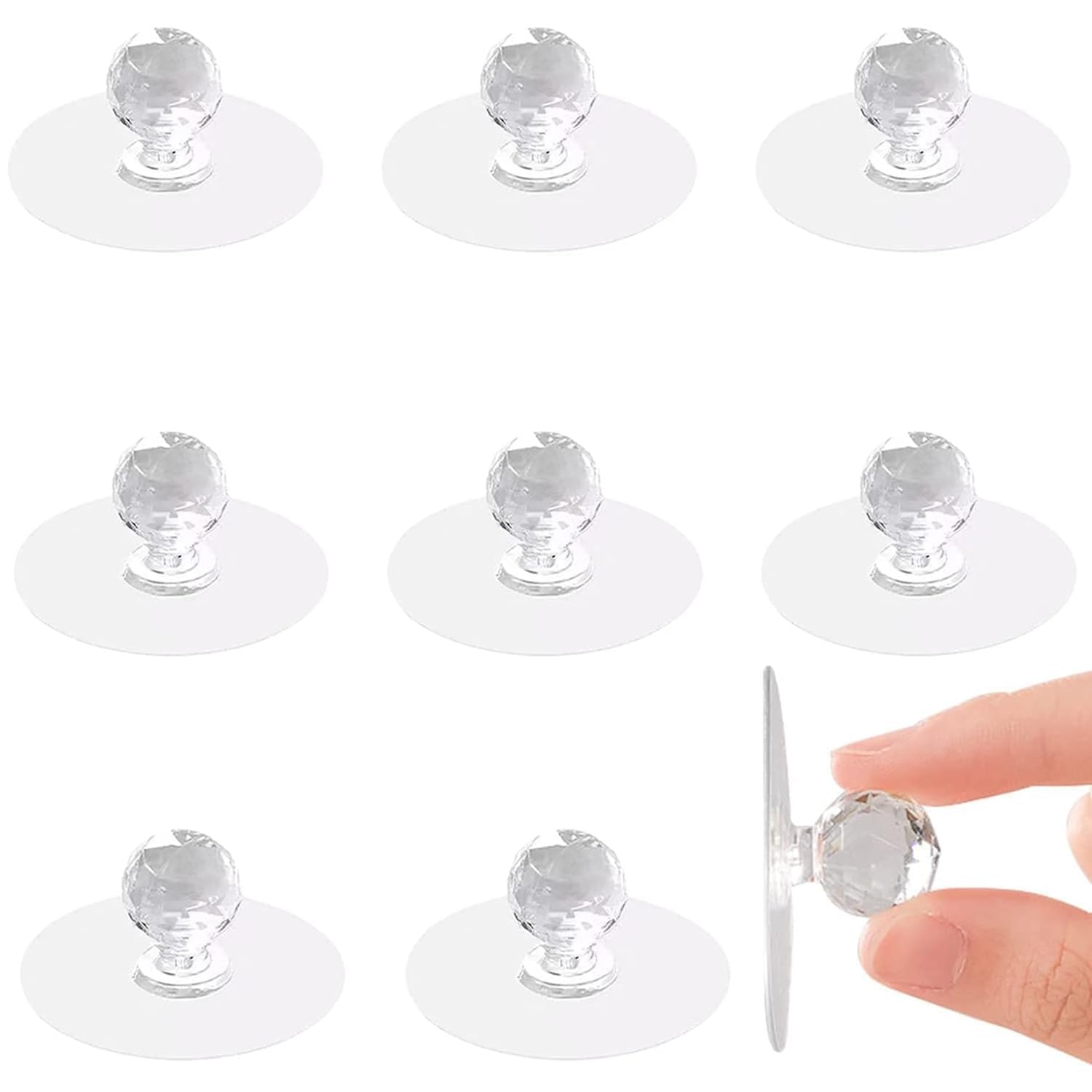 crystal adhesive diamond wall hooks – 12 pcs clear diamond knob design, heavy duty self-adhesive hooks for hanging towels, keys,drawer pull knob, accessorie