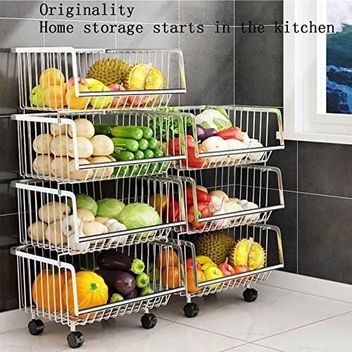 Cestini portaoggetti in filo metallico su ruote, carrello impilabile per cucina, bagno, soggiorno e camera da letto, soluzione versatile per la casa e la spesa