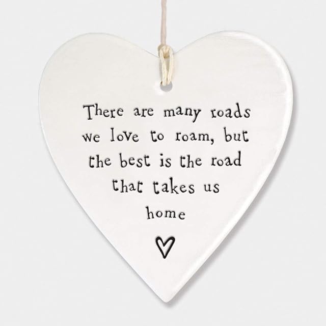 East of India Hanging Heart 'There are many roads we love to roam' Gift