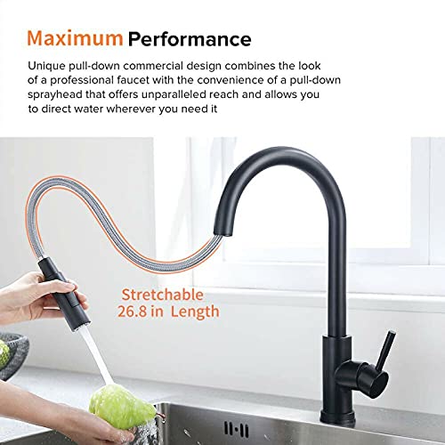 Grifo de Cocina extraíble Negro con Sensor de inducción Inteligente, Grifo Mezclador de Control táctil de Acero Inoxidable, fácil instalación, diseño Moderno, fregade