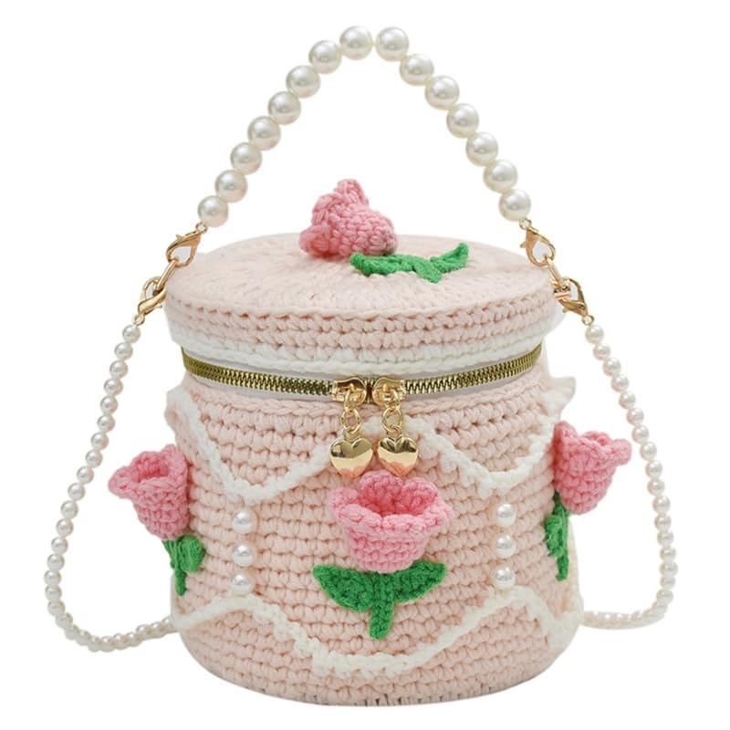Szydełkowa torba typu Bucket z dzianiny Crossbody torba typu Bucket szydełkowa torba na ramię torba plażowa torebka typu Tote torebka dla dziewczyny randki podróż(Tulip)