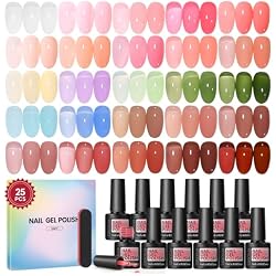 COSCELIA Jelly Gel Polish Set 25pc Summer Colors Translucent Milky Jelly Gel Nail Polish Nude Pink Red Brown Pastel Neutral All Seasons Sheer Gel Nail Kit DIY Gifts for Women