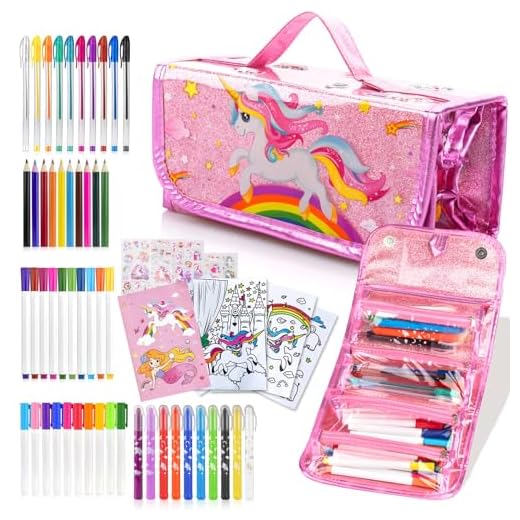 ARANEE Estuche Escolar de Unicornio, Regalo para Niños de 3-10 Años, 60pcs, Marcadores con Aroma A Frutas, Juguetes, Papeleria, Bolígrafos de Colores, Crayones Bonitos, Cuaderno, Pegatina