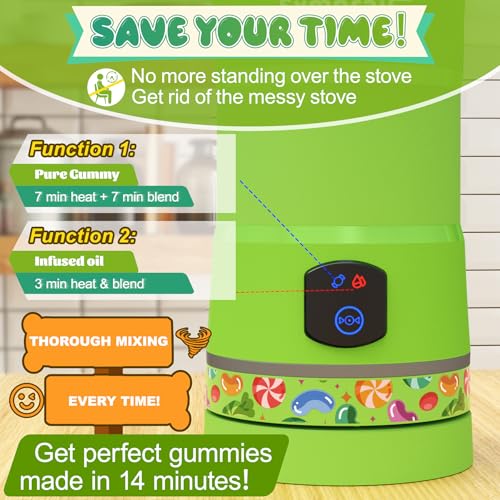 Image of Gummy Maker Machine, Oil Infused Gummy Candy Maker, DIY Edible Gummy, Jelly & Pudding, Gummy Making Kit, ,Include Bear mold, Fruit Mold, Worm Mold & Mixing Stick 5-Years Free Replacement (Green)