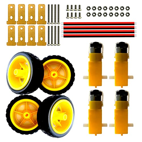 DC 3V-12V TT Dual Shaft Gear Motor 1:48 with Tire Wheel Kit for UNO 4WD Arduino Robot Smart Car Eletronic DIY Toys, 4X TT Motor,4X Tire Wheel(ABS)