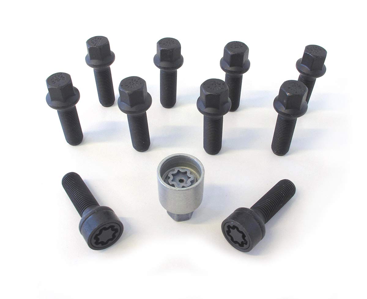 H&R Juego de Tornillos de Rueda Esféricos R14 M14x1.50 - Longitud 43mm - Negro - 10 Piezas - Incl. Tornillos Antirrobo